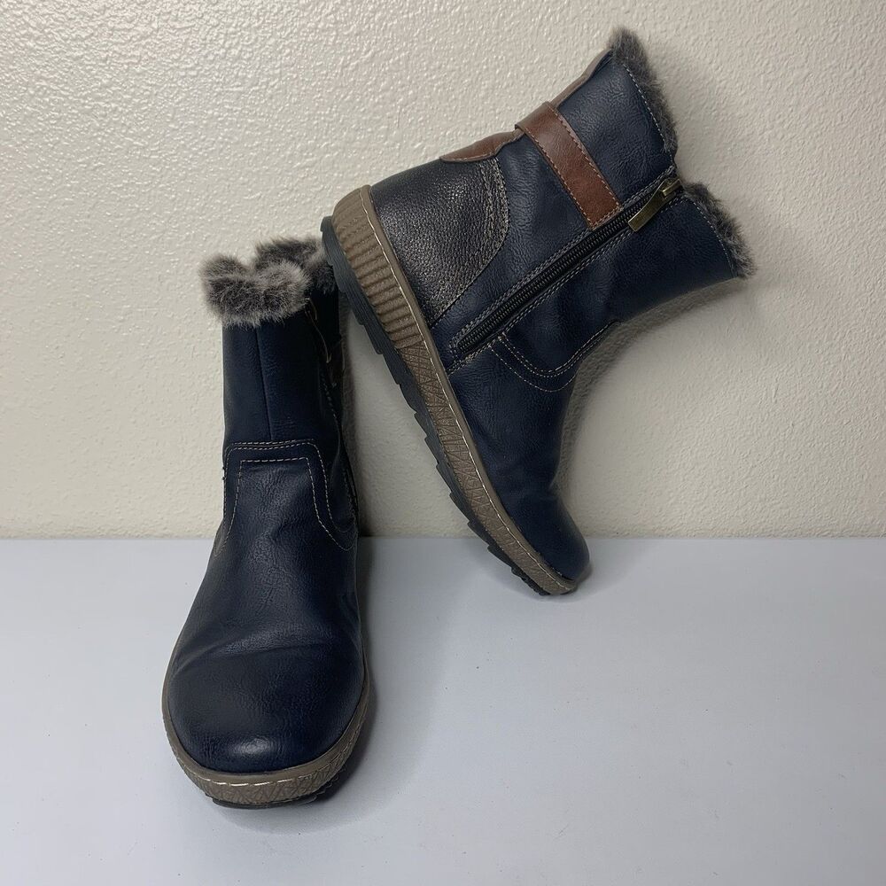 Spring Step Sz 41 US 9.5-10 Milagra Faux Fur Lined Winter Ankle Boots Dk Blue